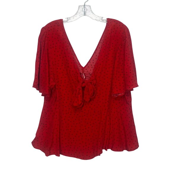 A New Day Polka Dot Vneck Shirt Womens XXL Red New Flutter - Picture 3 of 10